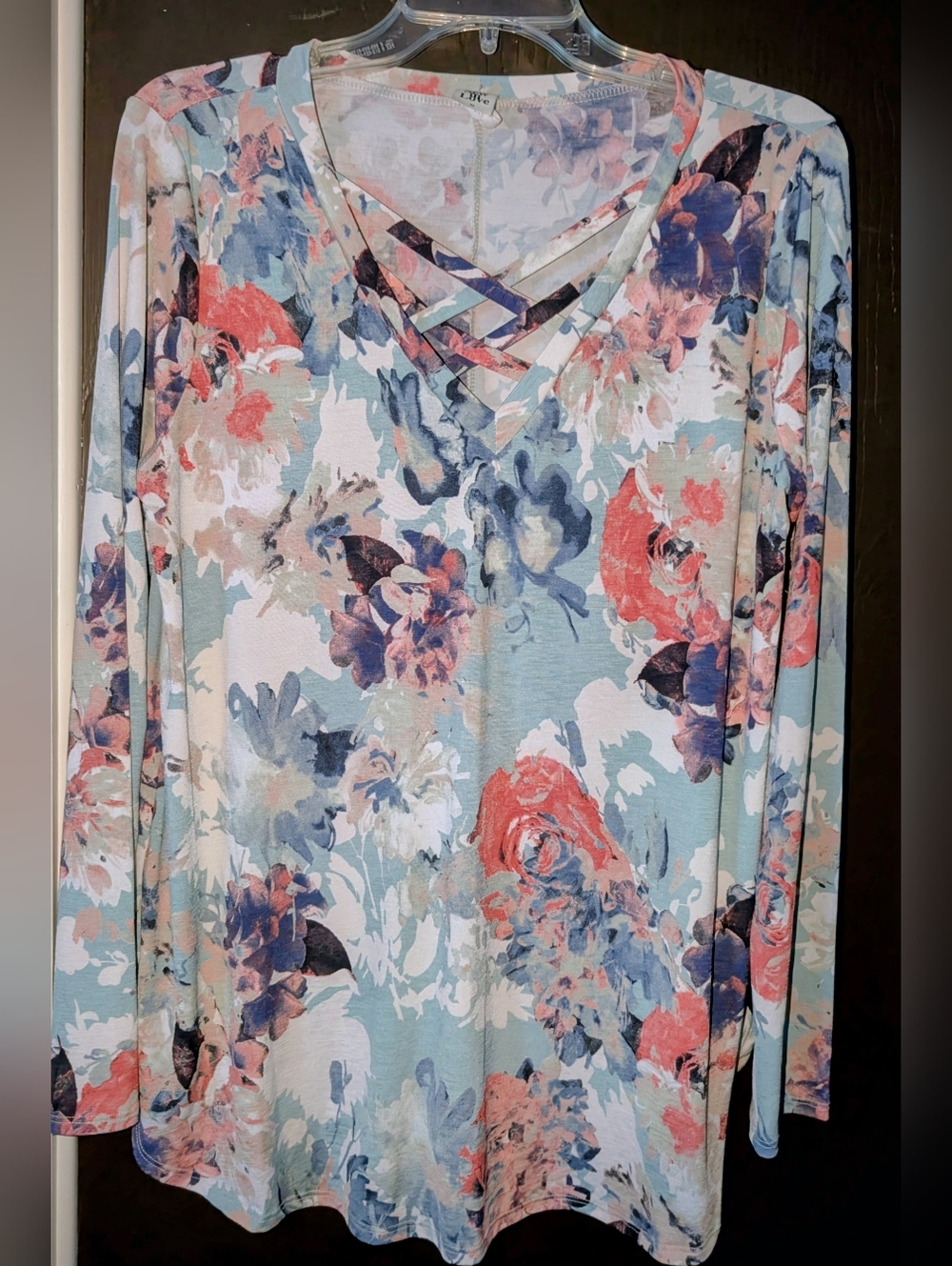 Sew In Love Floral Crisscross V-Neck Long Sleeve Top